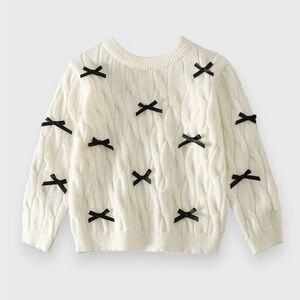Girls Cable Knit Sweater With Mini Bows